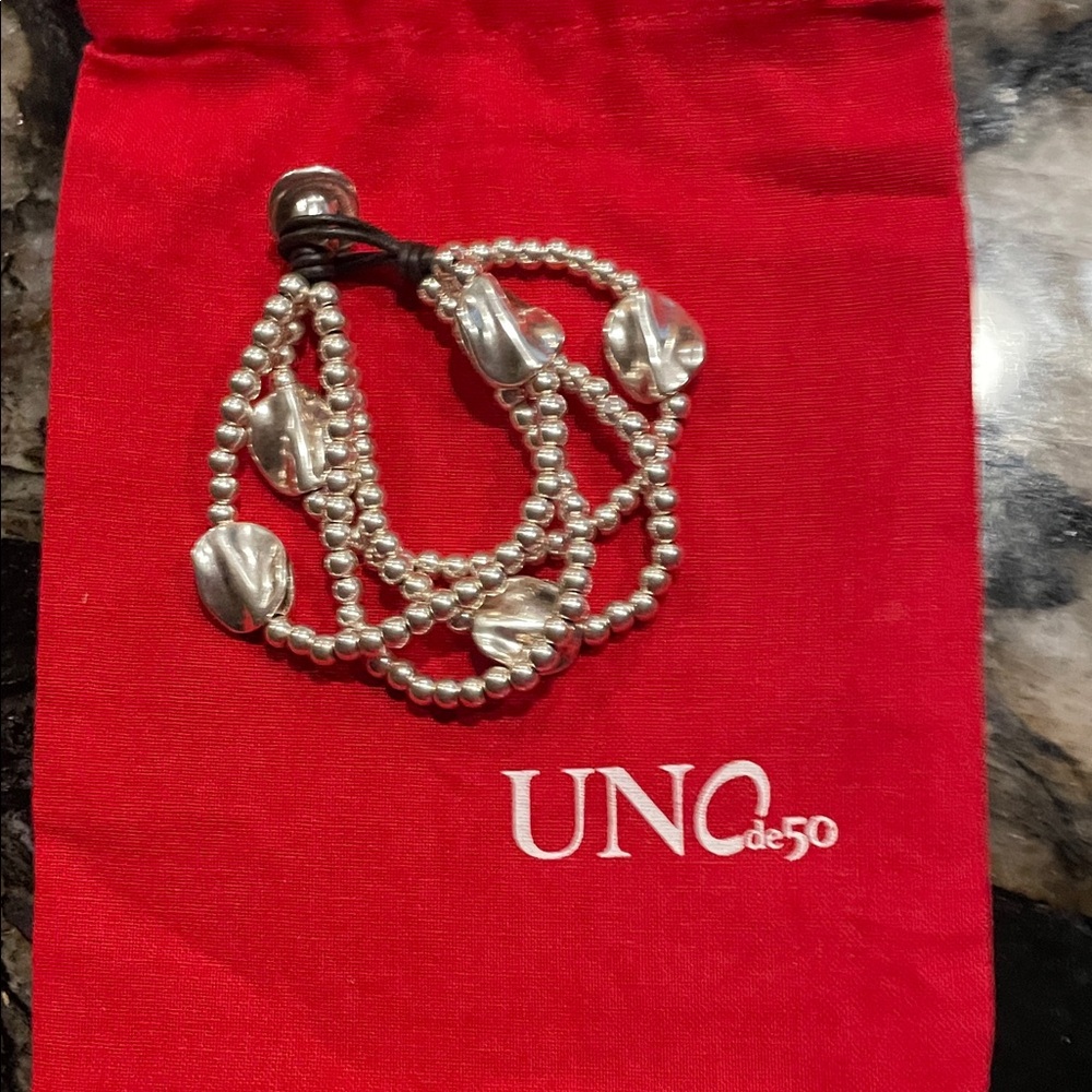 UNO de 50 Silver Beaded Bracelet